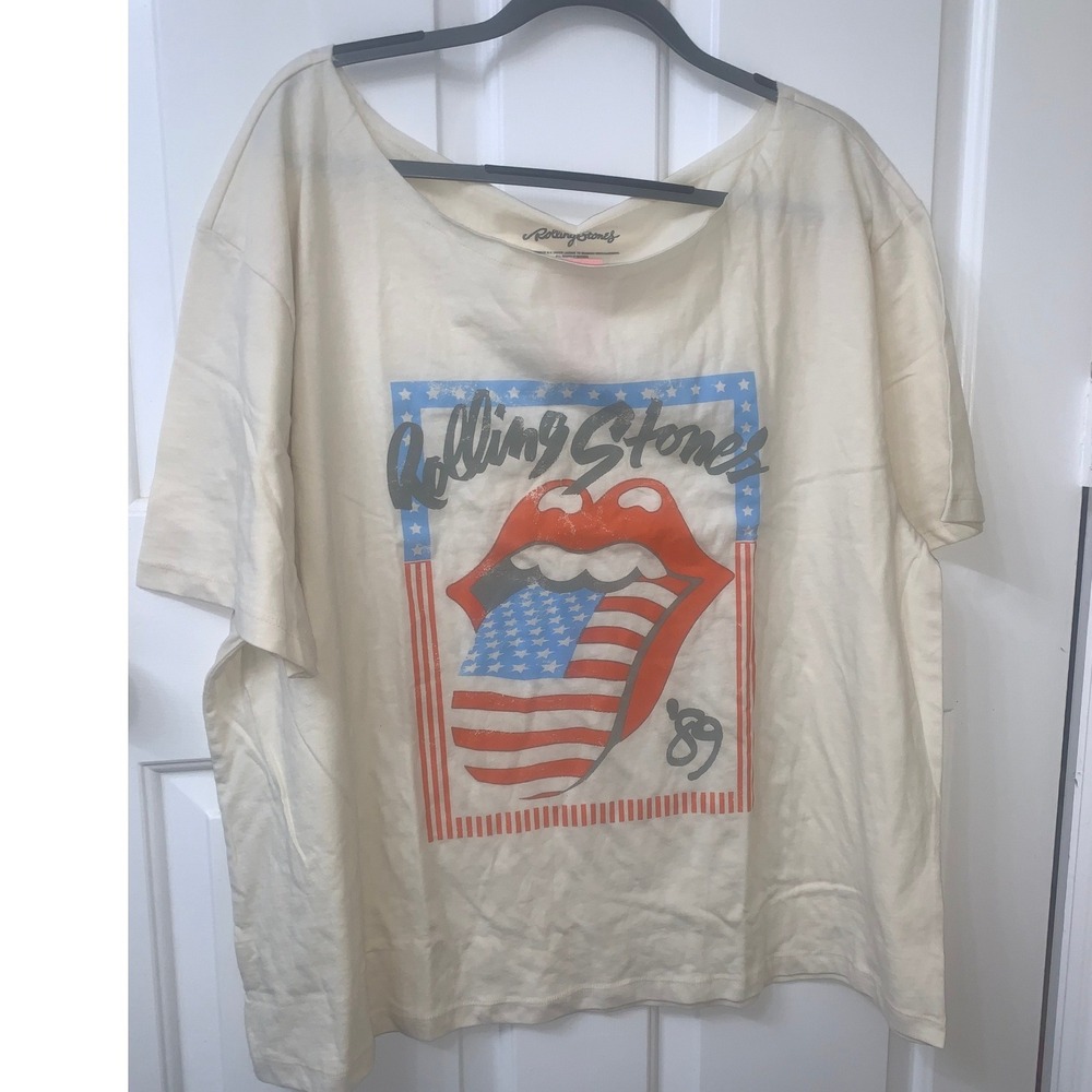 The Rolling Stones 89 American Flag Tongue Graphic T-Shirt Cream 2X NEW
